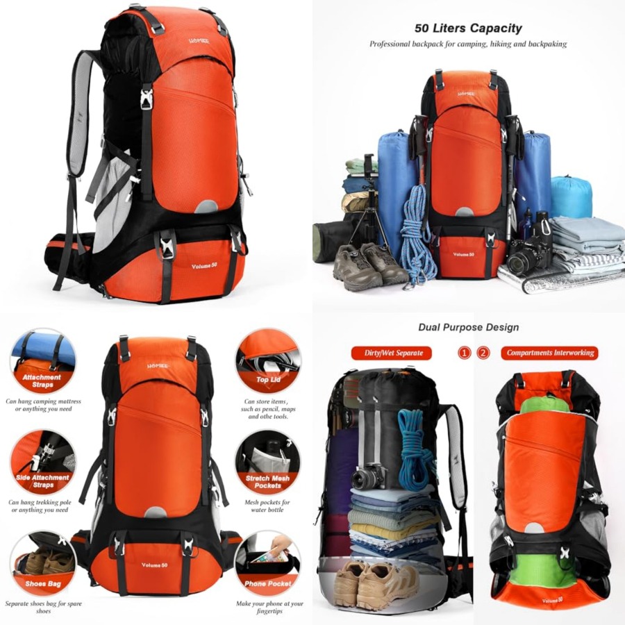 50L Hiking Backpack Travel Bag - Rain Cover Backpack incelemesi ve fiyatı