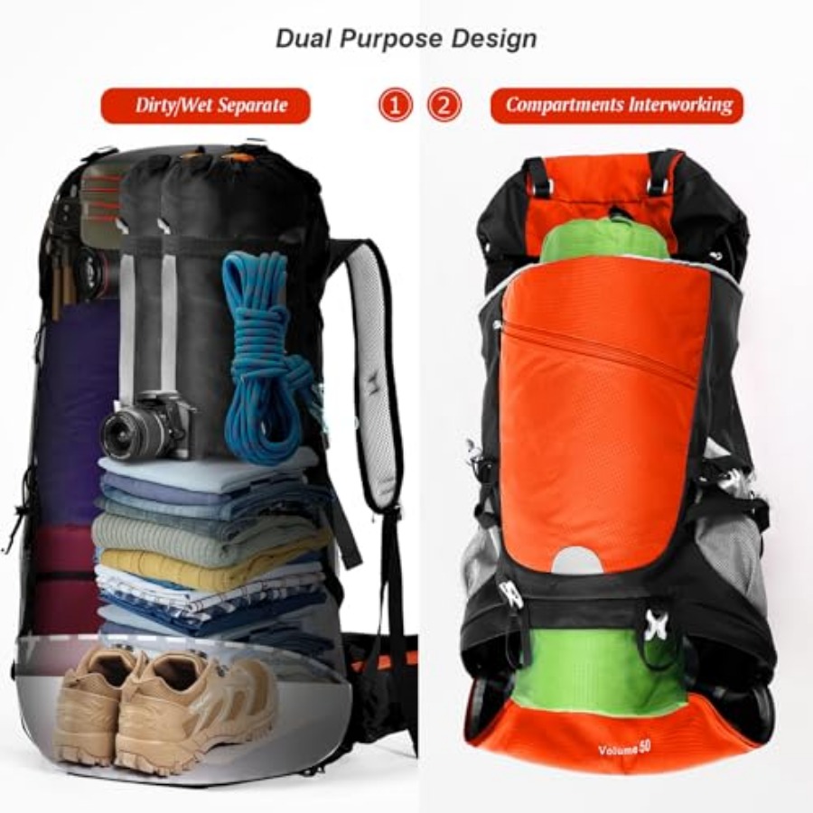 50L Hiking Backpack Travel Bag - Rain Cover Backpack incelemesi ve fiyatı