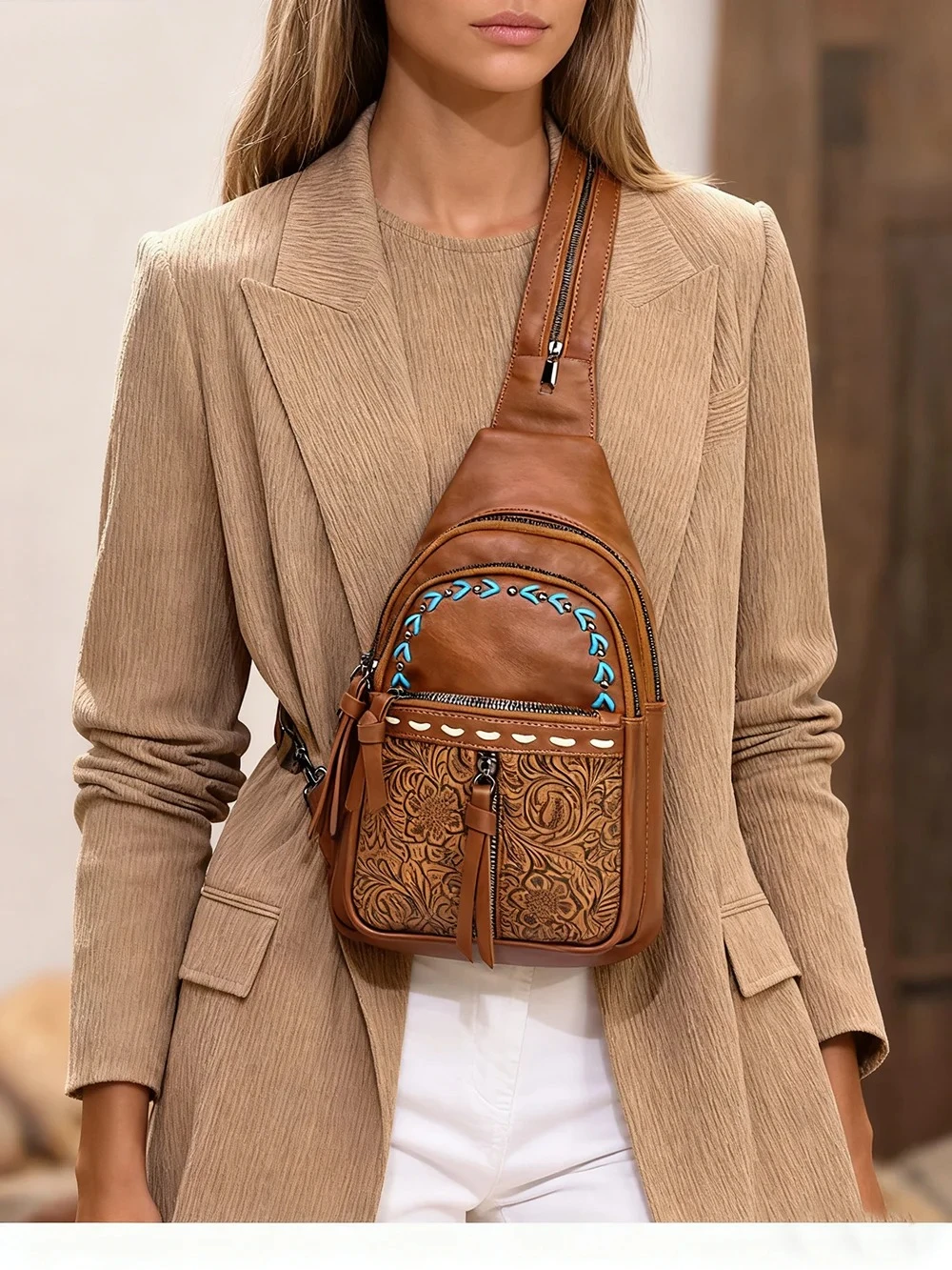 Women Sling Bag 2 in 1 Chest B - Leather Backpack Vintage incelemesi ve fiyatı