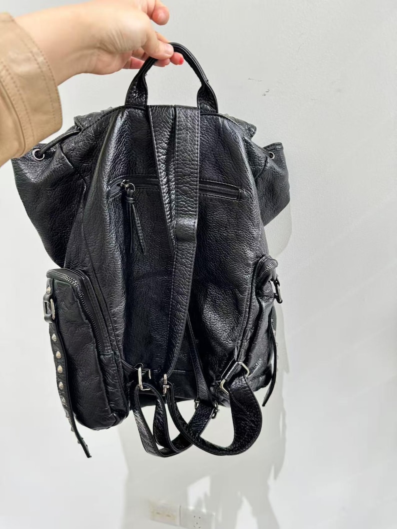 Gothic Punk PU Leather Shoulde - Leather Backpack Vintage incelemesi ve fiyatı