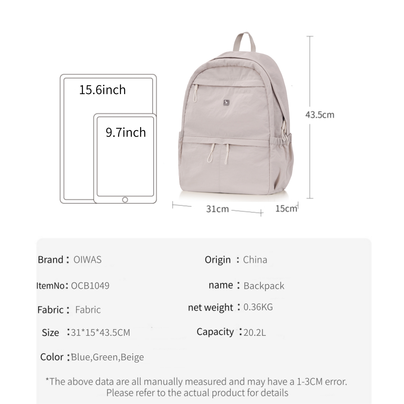 OIWAS Ultra lightweight and st - Canvas Backpack Casual incelemesi ve fiyatı
